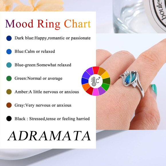 925 Sterling Silver Mood Ring Women Color Change Cubic Zirconia 18K Gold Plated - Picture 5 of 5